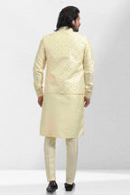 Raivat Ethnic Art Banarasi Silk Thread Work 3 Pics Jacket Set In Yellow Colour