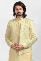 Raivat Ethnic Art Banarasi Silk Thread Work 3 Pics Jacket Set In Yellow Colour