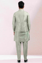 Raivat Ethnic Art Banarasi Silk Thread Work 3 Pics Jacket Set In Pista Green Colour