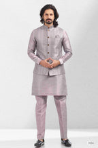 Raivat Ethnic Art Banarasi Silk Thread Work 3 Pics Jacket Set In Light Purple Colour