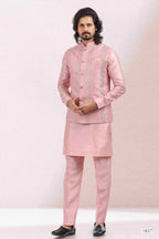 Raivat Ethnic Art Banarasi Silk Thread Work 3 Pics Jacket Set In Pink Colour