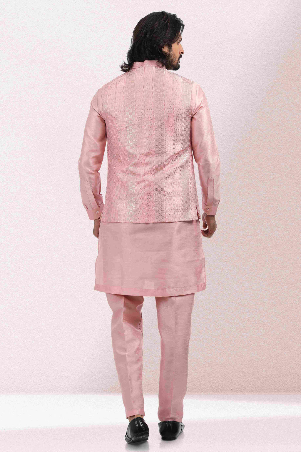 Raivat Ethnic Art Banarasi Silk Thread Work 3 Pics Jacket Set In Pink Colour