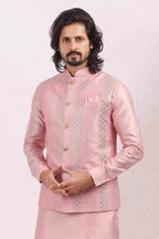 Raivat Ethnic Art Banarasi Silk Thread Work 3 Pics Jacket Set In Pink Colour