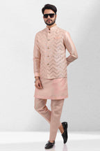 Raivat Ethnic Art Banarasi Silk Thread Work 3 Pics Jacket Set In Peach Colour