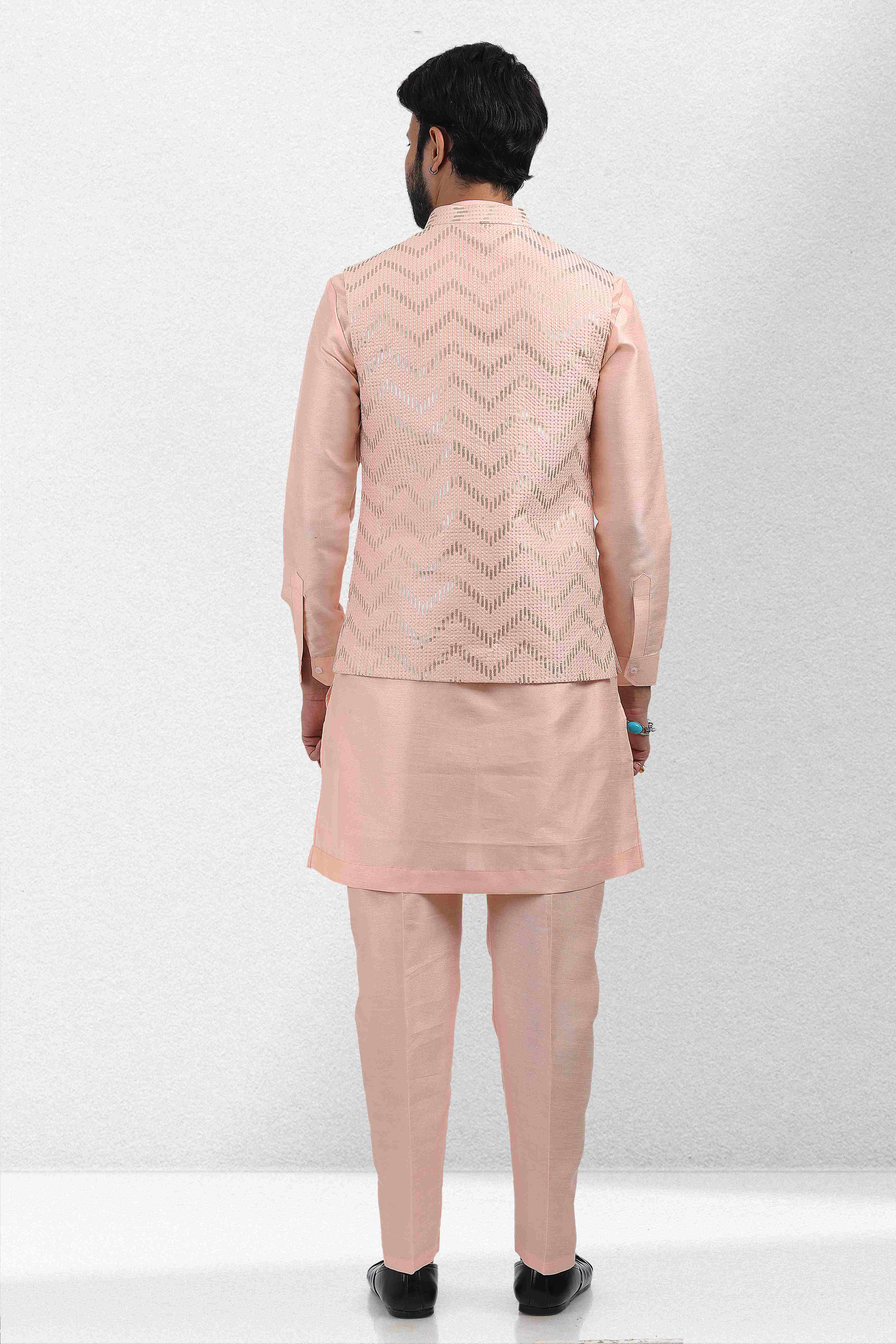 Raivat Ethnic Art Banarasi Silk Thread Work 3 Pics Jacket Set In Peach Colour