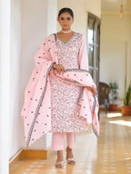Vaasva Women's Cotton Solid Candy Embroidered Suit Set