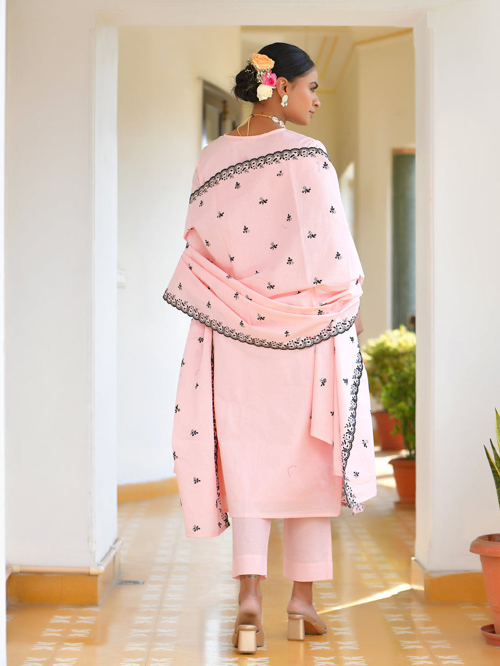 Vaasva Women's Cotton Solid Candy Embroidered Suit Set