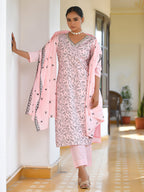 Vaasva Women's Cotton Solid Candy Embroidered Suit Set