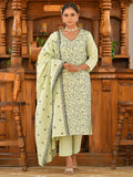 Vaasva Women's Cotton Solid Pista Embroidered Suit Set