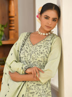 Vaasva Women's Cotton Solid Pista Embroidered Suit Set