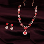 Tehzeeb Creations Elegant Red Polished American Diamond (Ad) Studded Necklace And Earring Set For Women