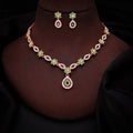 Tehzeeb Creations Elegant Sea Green Polished American Diamond (Ad) Studded Necklace And Earring Set For Women