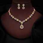Tehzeeb Creations Elegant Sea Green Polished American Diamond (Ad) Studded Necklace And Earring Set For Women