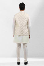 Raivat Ethnic Art Banarasi Silk Thread Work 3 Pics Jacket Set In Cream Colour