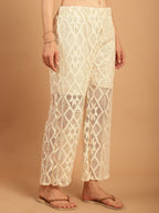 TAG 7 Women Geometric Self Design Sheer With Half Lining Crochet Wide Leg Palazzos