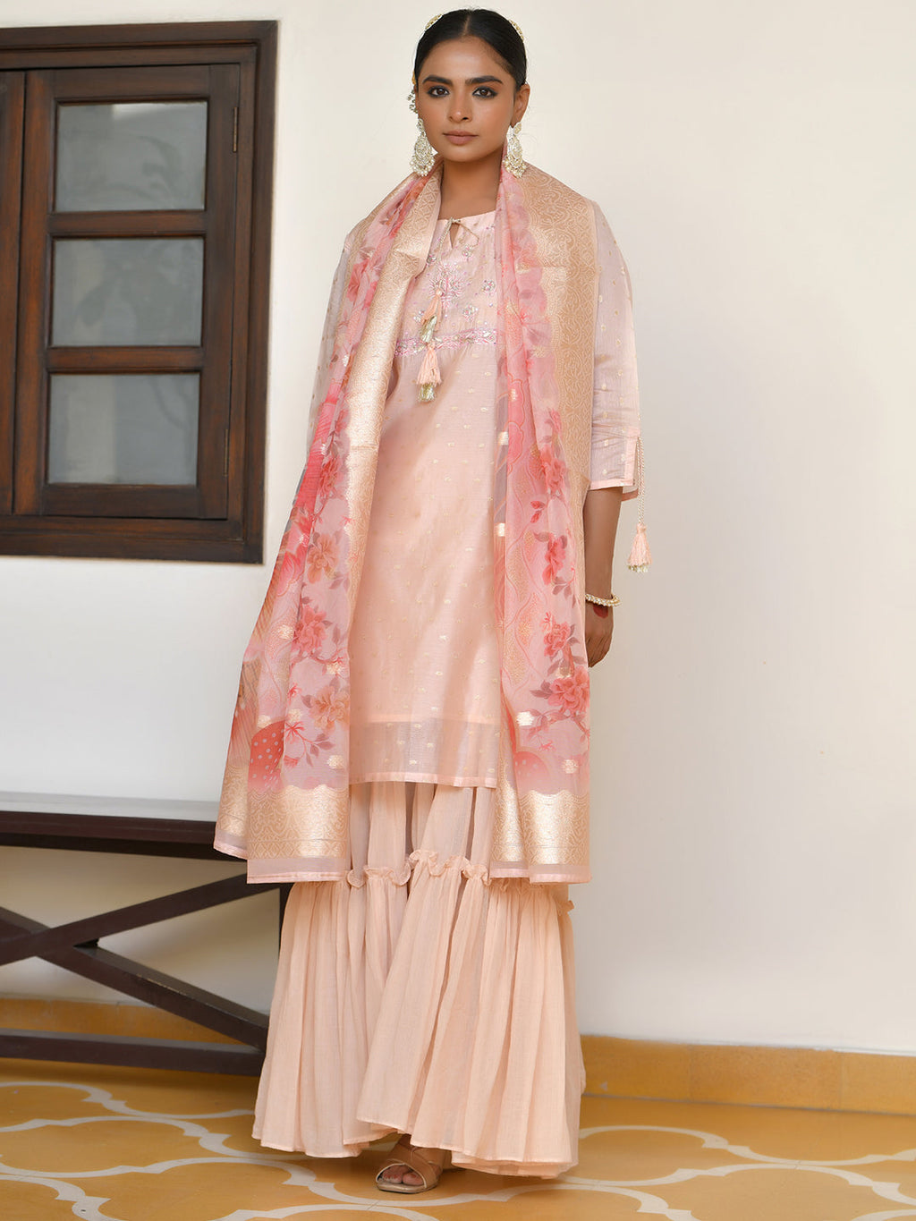 Vaasva Women's Apricot Chanderi Sharara Set - Distacart