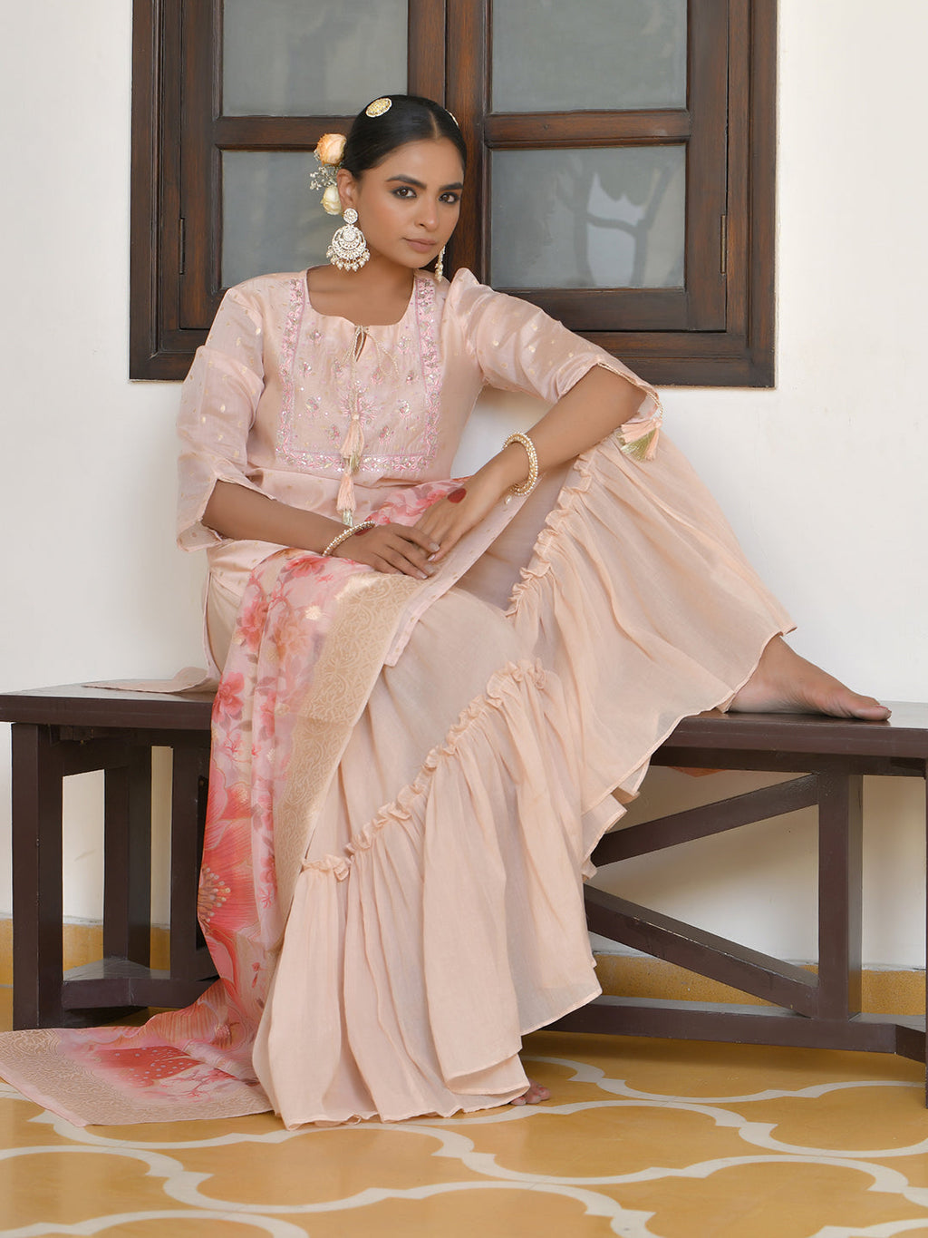 Vaasva Women's Apricot Chanderi Sharara Set - Distacart