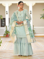 Vaasva Women's Aqua Marine Chanderi Sharara Set - Distacart