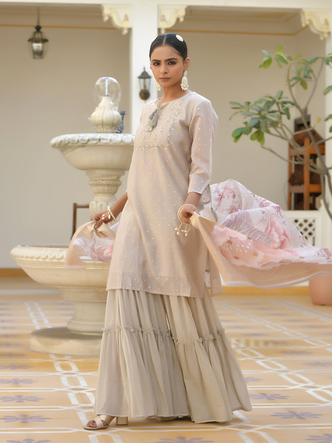 Vaasva Women's Khakhee Chanderi Sharara Set - Distacart