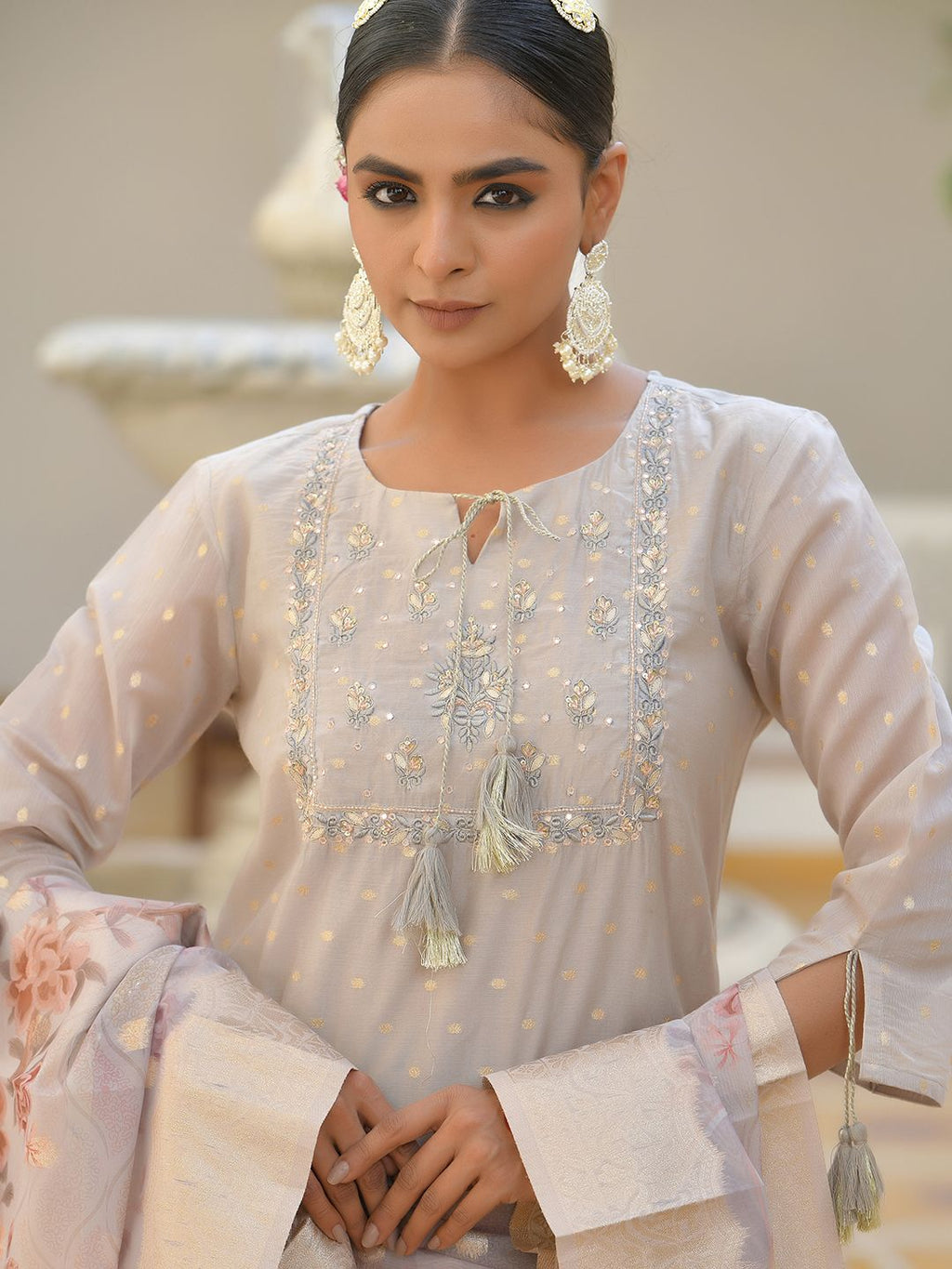 Vaasva Women's Khakhee Chanderi Sharara Set - Distacart