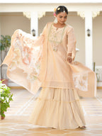Vaasva Women's Peach Chanderi Sharara Set - Distacart