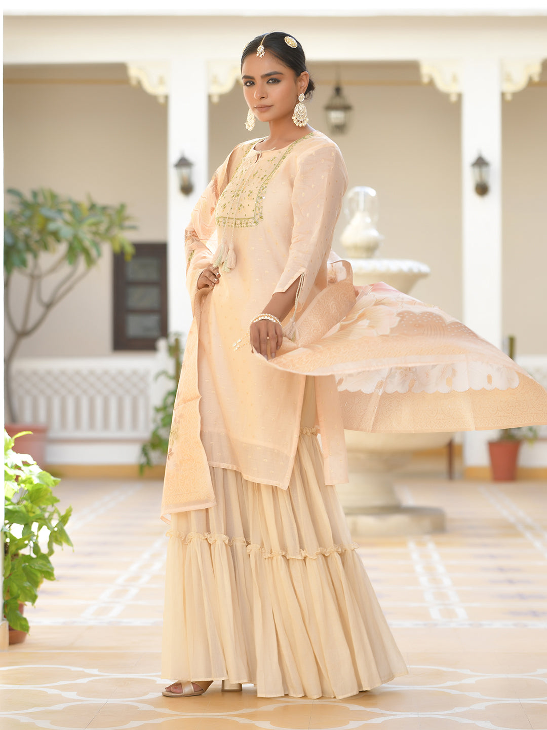 Vaasva Women's Peach Chanderi Sharara Set - Distacart