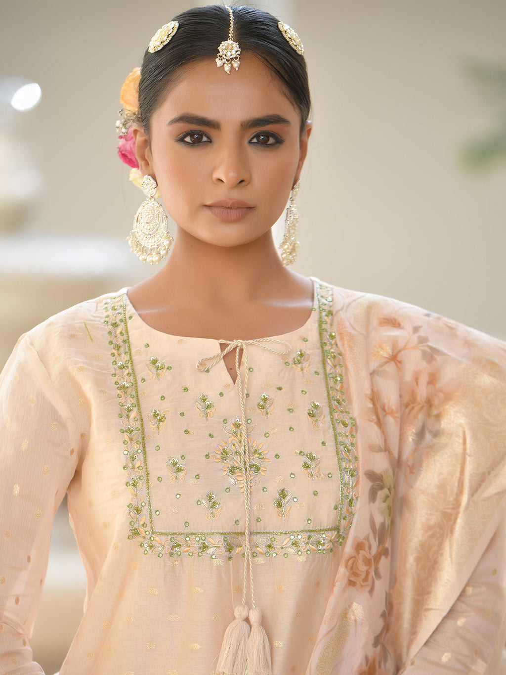 Vaasva Women's Peach Chanderi Sharara Set - Distacart