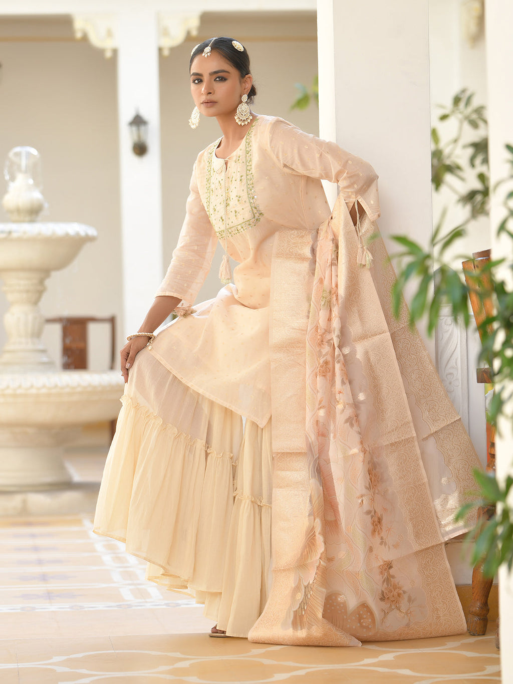 Vaasva Women's Peach Chanderi Sharara Set - Distacart