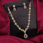 Tehzeeb Creations Elegant Sea Green Polished American Diamond (Ad) Studded Necklace And Earring Set For Women