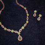 Tehzeeb Creations Elegant Sea Green Polished American Diamond (Ad) Studded Necklace And Earring Set For Women