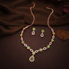 Tehzeeb Creations Elegant Sea Green Polished American Diamond (Ad) Studded Necklace And Earring Set For Women