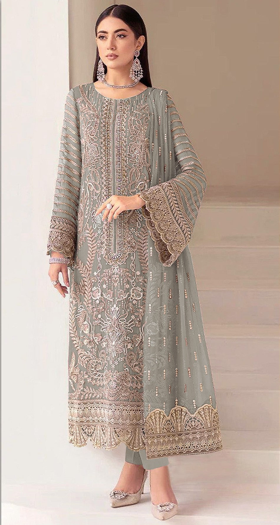 Anaita Sky Blue Faux Georgette Suit With Embroidery Sequence & Khatli Work - Distacart