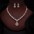 Tehzeeb Creations Elegant Sky Blue Polished American Diamond (Ad) Studded Necklace And Earring Set For Women