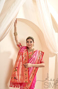 Anaita Pink Designer Weaving Pure Paithani Tissue Silk Saree With Blouse - Distacart