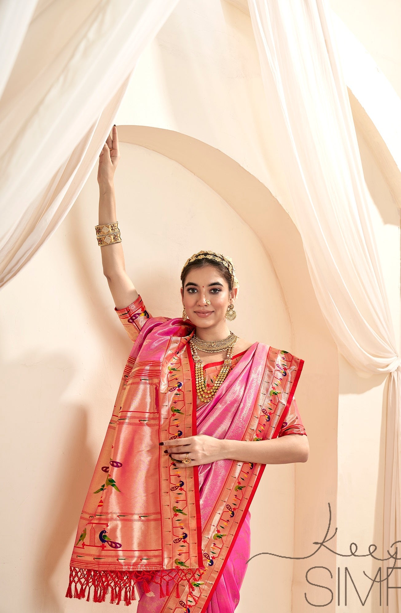 Anaita Pink Designer Weaving Pure Paithani Tissue Silk Saree With Blouse - Distacart