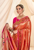 Anaita Orange Designer Weaving Pure Paithani Tissue Silk Saree With Blouse - Distacart