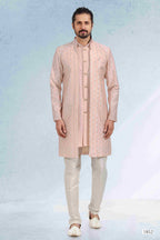 Raivat Ethnic Art Banarasi Silk Thread Work 3 Pics Jacket Set In Peach Colour