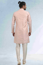 Raivat Ethnic Art Banarasi Silk Thread Work 3 Pics Jacket Set In Peach Colour