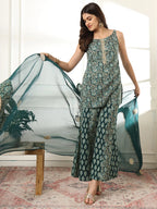 Yufta Cotton Green Kurta Palazzo Set - Distacart