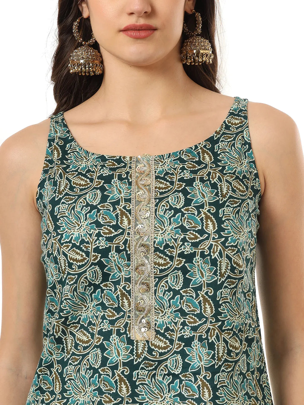 Yufta Cotton Green Kurta Palazzo Set - Distacart