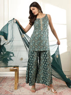 Yufta Cotton Green Kurta Palazzo Set - Distacart