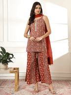 Yufta Cotton Rust Kurta Sharara Set - Distacart