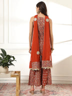 Yufta Cotton Rust Kurta Sharara Set - Distacart