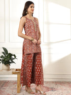 Yufta Cotton Rust Kurta Sharara Set - Distacart