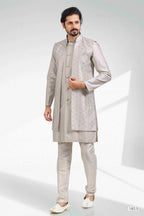 Raivat Ethnic Art Banarasi Silk Thread Work 3 Pics Jacket Set In Grey Colour