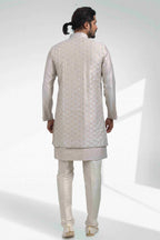 Raivat Ethnic Art Banarasi Silk Thread Work 3 Pics Jacket Set In Grey Colour