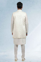 Raivat Ethnic Art Banarasi Silk Thread Work 3 Pics Jacket Set In Cream Colour