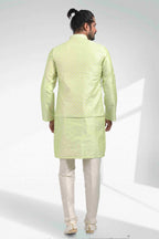 Raivat Ethnic Art Banarasi Silk Thread Work 3 Pics Jacket Set In Pista Green Colour