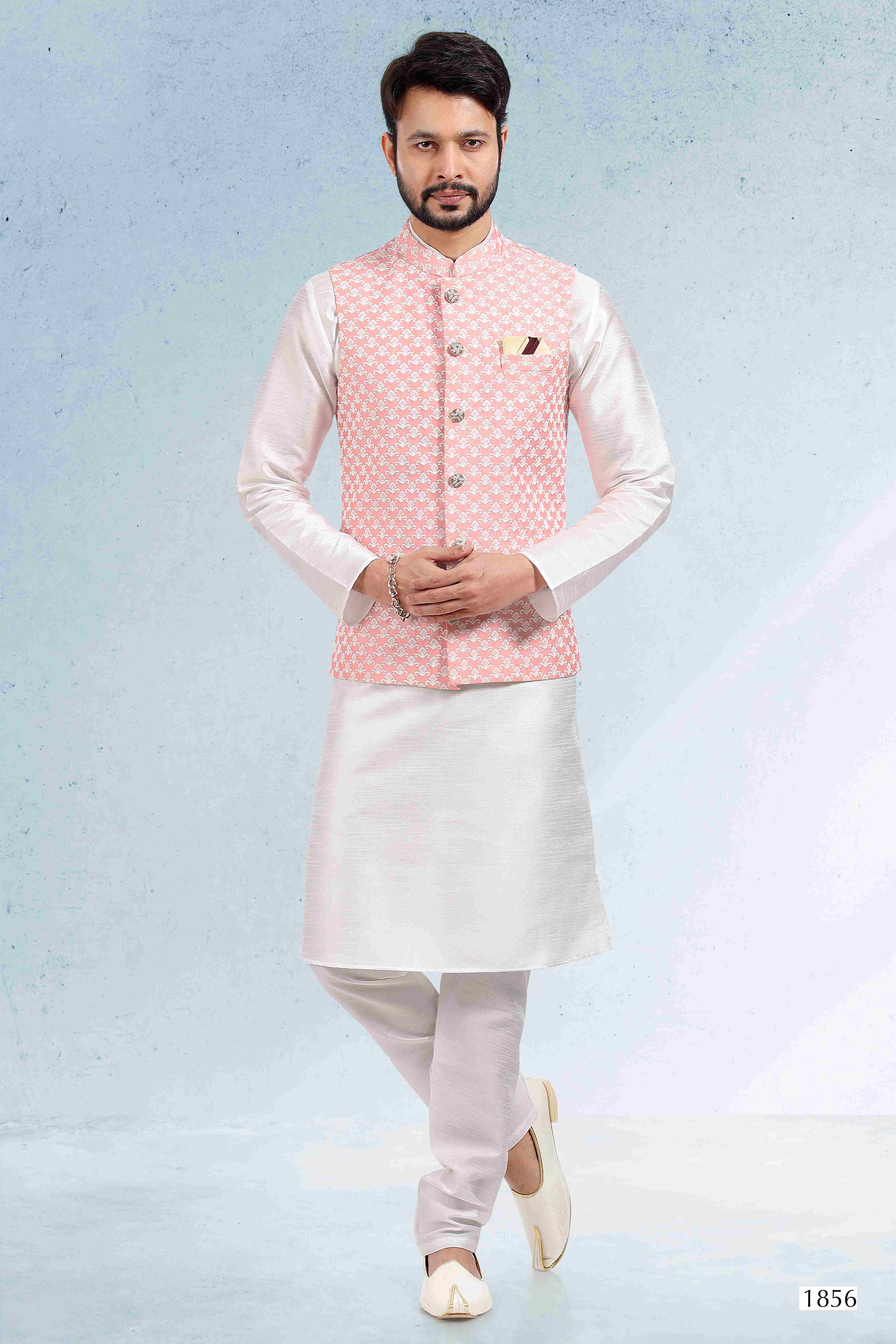 Raivat Ethnic Art Banarasi Silk Thread Work 3 Pics Jacket Set In Peach Colour