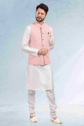 Raivat Ethnic Art Banarasi Silk Thread Work 3 Pics Jacket Set In Peach Colour